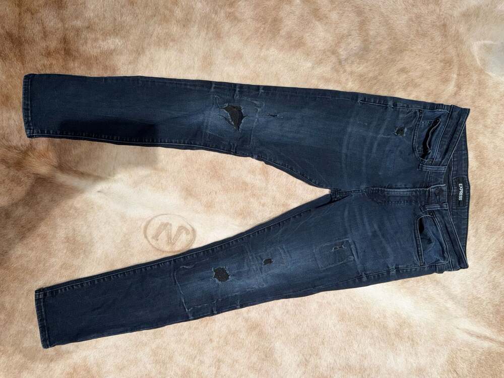 Express Black Washed Distressed Skinny Jeans 30x30